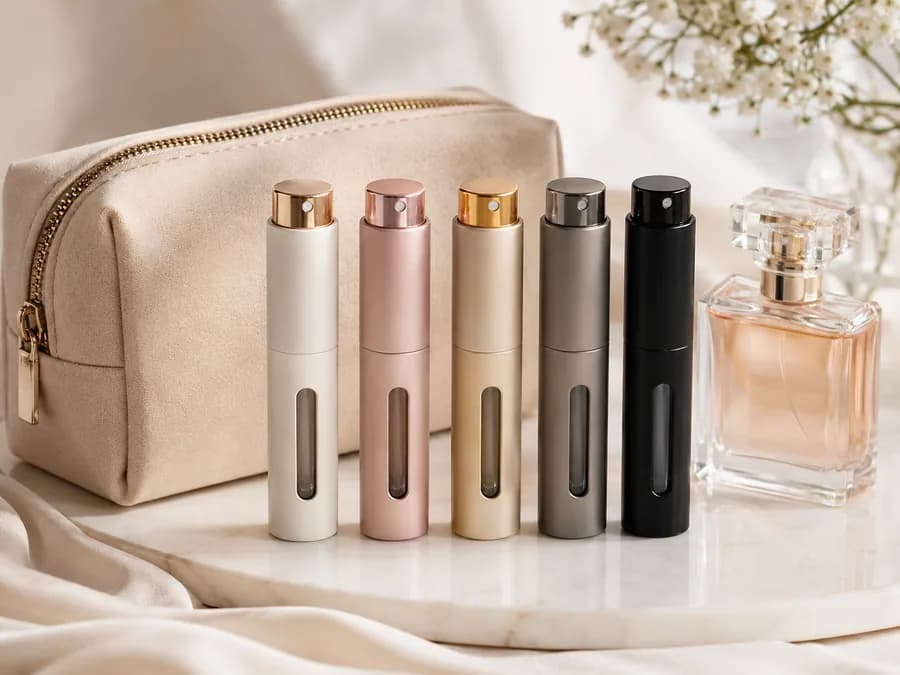 Refillable fragrance atomizer set with travel pouch and perfume bottle for beauty accessory sourcing