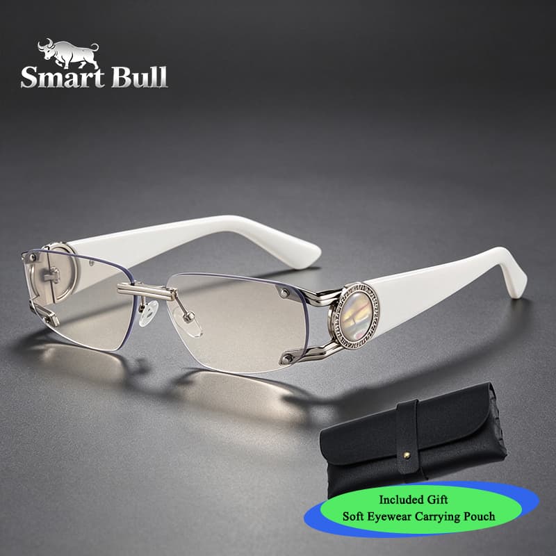 Smart Bull Minimalist Luxury Frameless Narrow-rimmed Sunglasses, With Unique Embossed Frame, Suitable For Both Men And Women For Street Photography On The Go, Accompanied By A Portable Wallet Pouch.