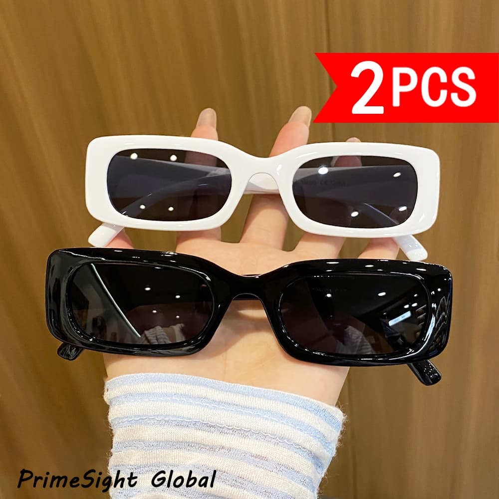 2 Pairs Of Retro Narrow-frame Small Square Y2K Sunglasses. Trendy Sunglasses For Hot Girls Going Out. Personalized Outfit Accessories For Photography. Multi-color Fashionable And Stylish Sun Protectio