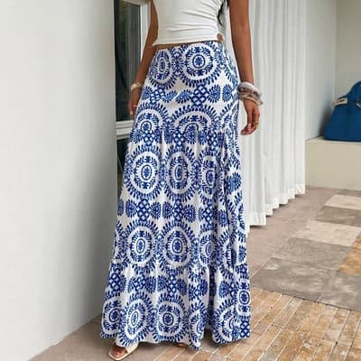 All-over Print Casual Loose-fitting Low-rise Skirt