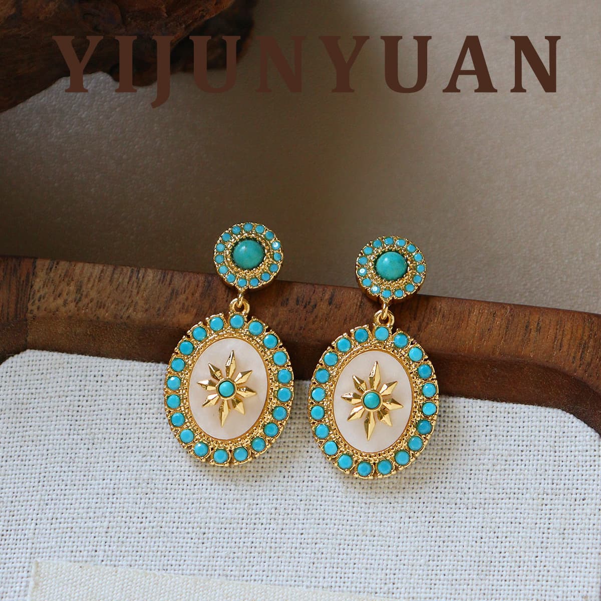 Retro Court-style Turquoise Eight-pointed Star Earrings