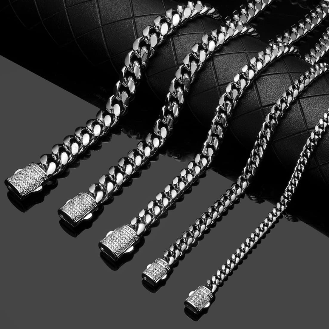 Mens Titanium Steel And Stainless Steel Lock-Style Ear Stud Necklace
