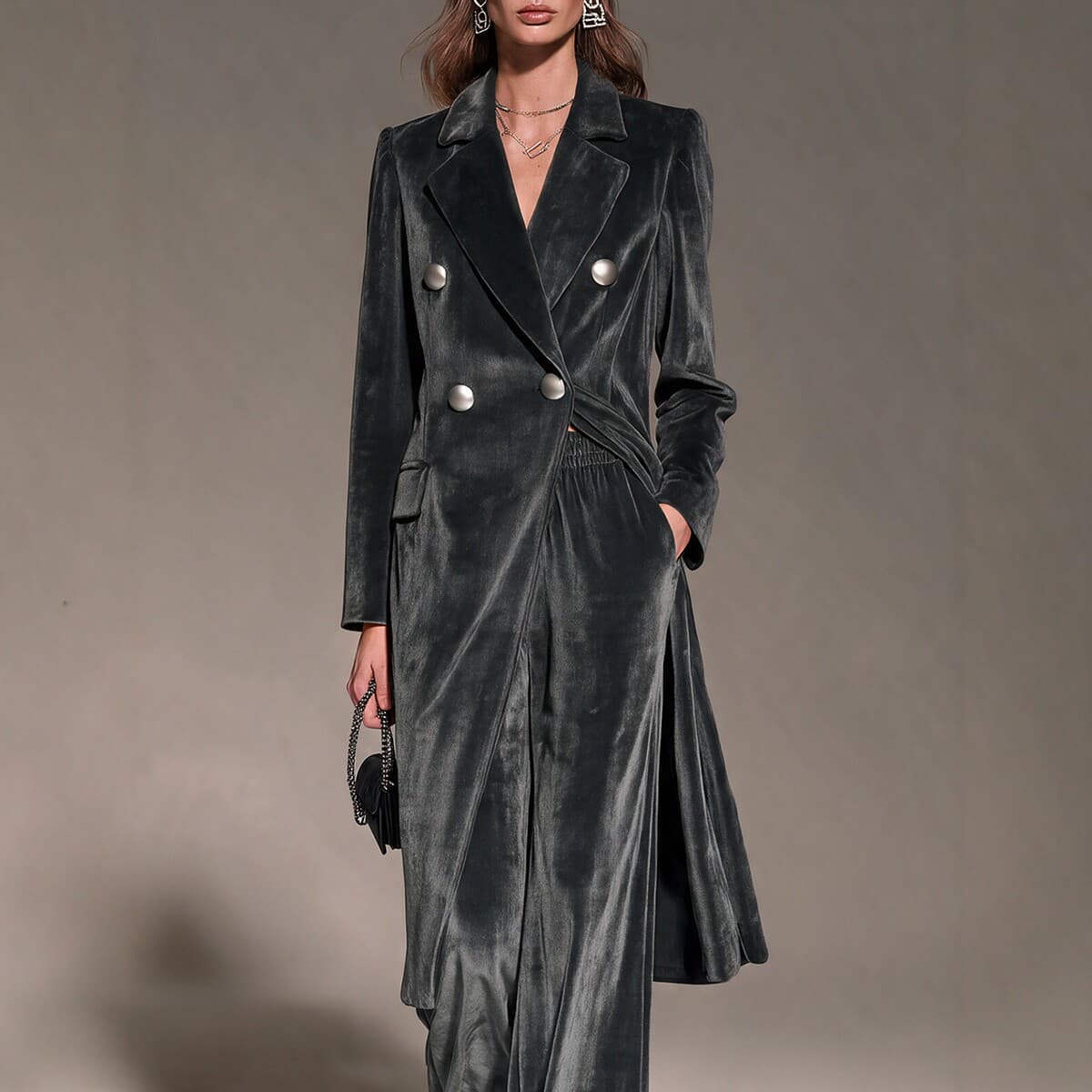 Women's Velvet Blazer And Wide-leg Pants Two-piece Set