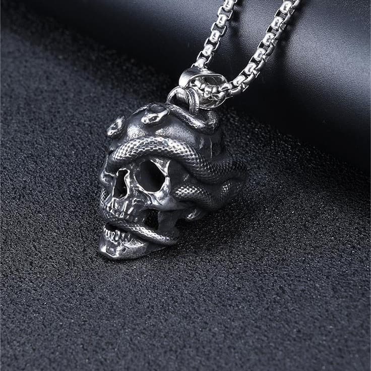 Serpent Skull Stainless Steel Pendant Necklace