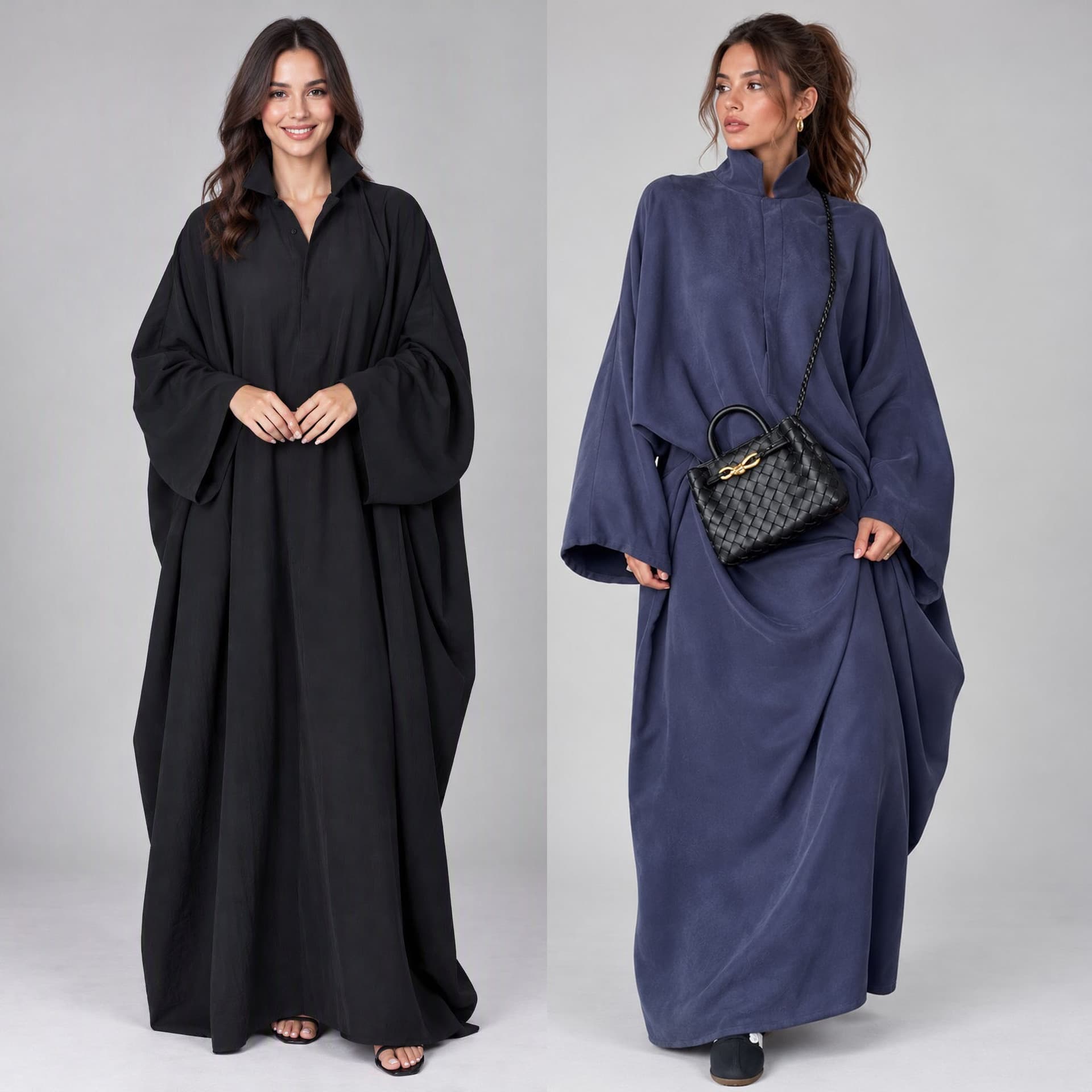 New Satin Long-sleeve Stand-collar Dress