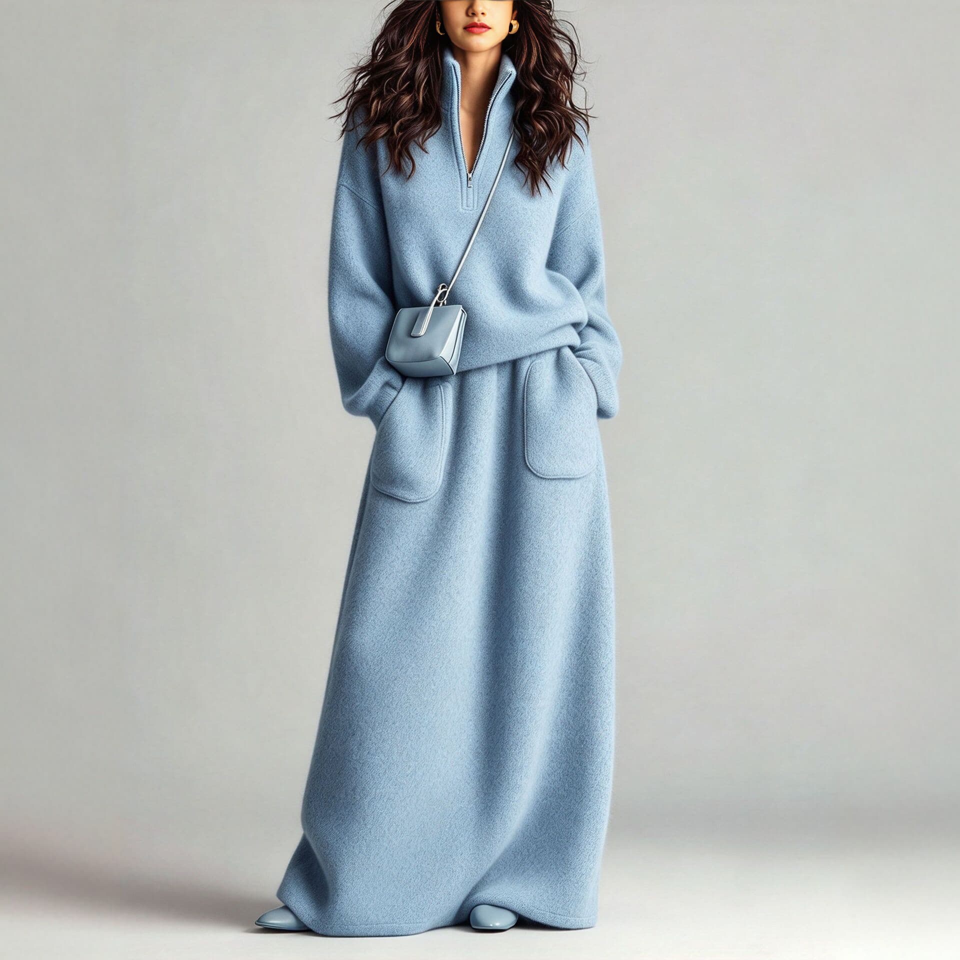 Women's Half-Zip Long-Sleeve Sweater Dress Set