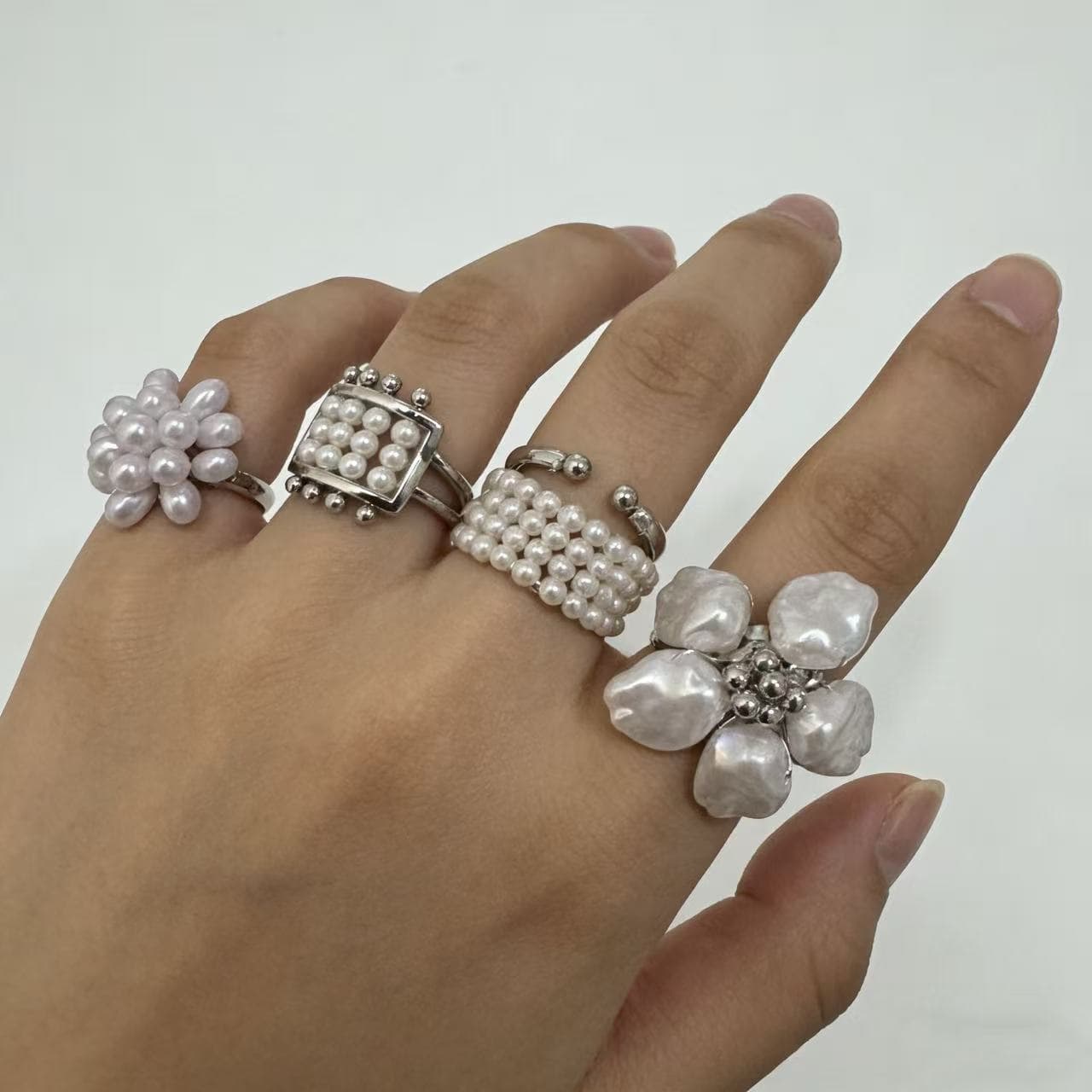 Pearl Ethereal French-style Vintage Woven Flower Light-luxury Ring
