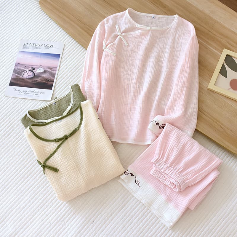 Cotton Double-layer Gauze Pajamas Womens Traditional-style All-cotton Set