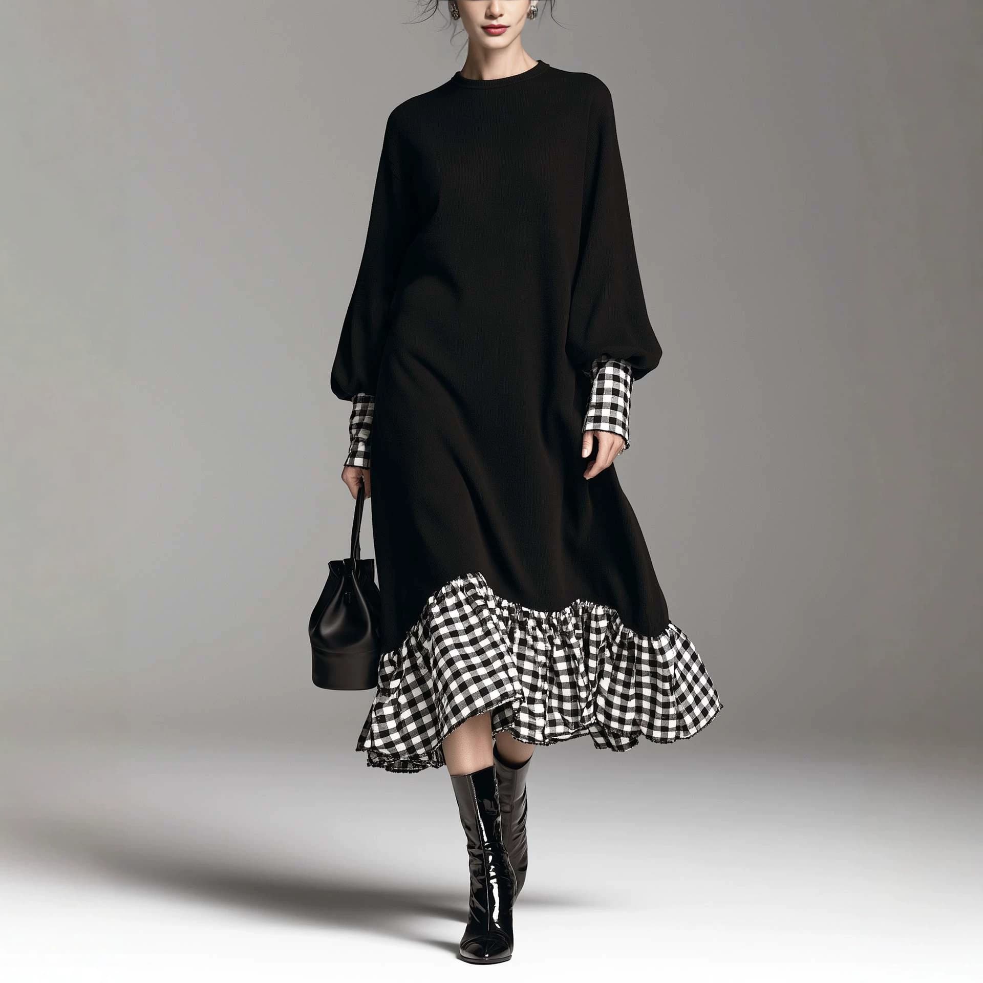 Elegant Long-sleeve Loose-fit Knit Dress For Women