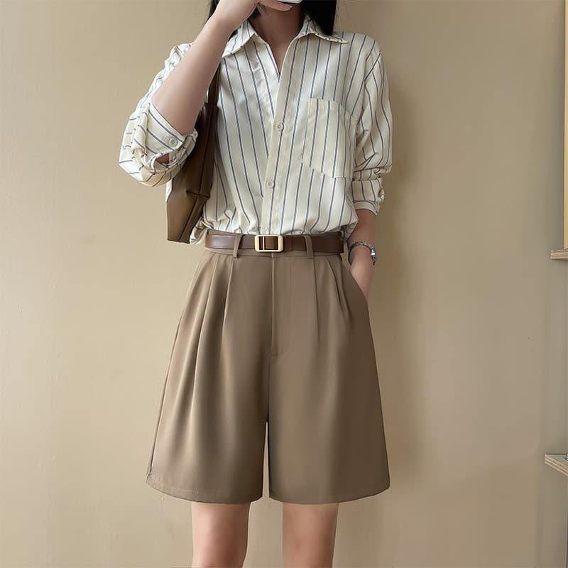 Womens High-waisted Suit Shorts Loose-fitting Wide-leg Pants