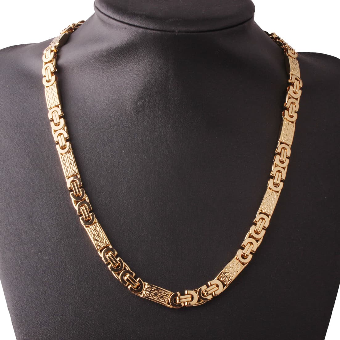 Men's Gold Stainless Steel Titanium Steel Flat-Link Chain Necklace