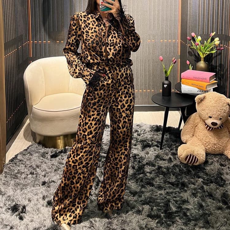 Casual Leopard Print Printing Suit Women