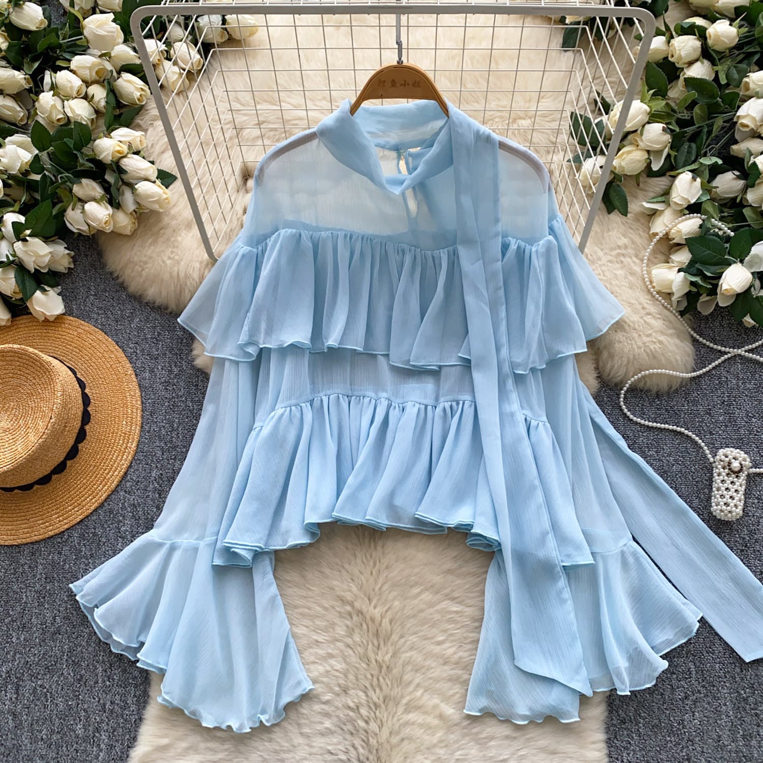 French-style Soft-chic Ruffled Chiffon Blouse