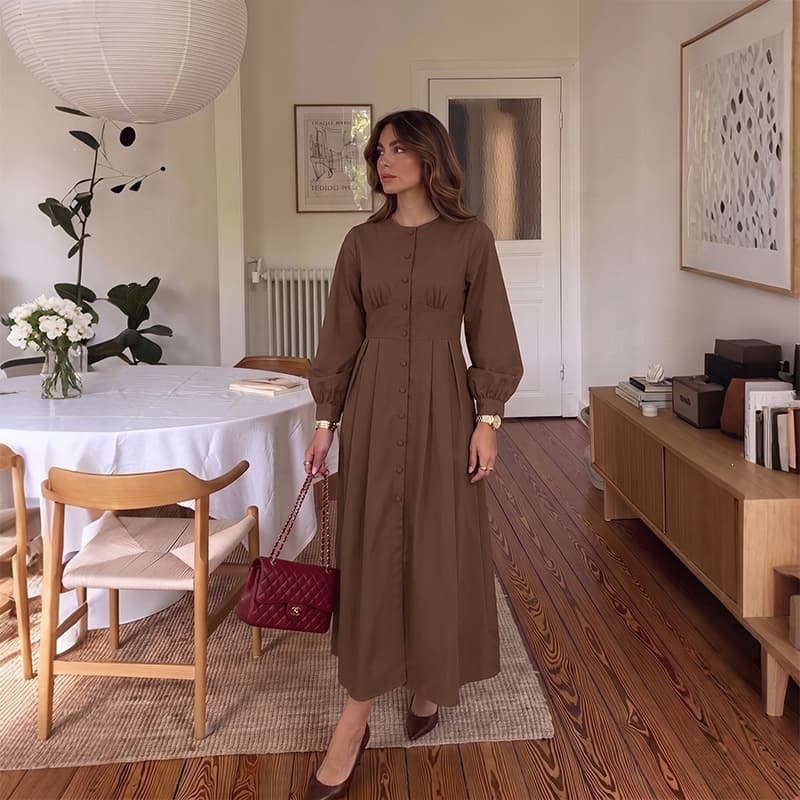 New Autumn Winter Casual Chic Loose-fit Long-sleeve Maxi Dress