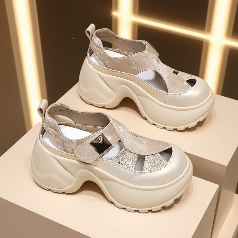 Fashionable Versatile Chunky-heel Height-increasing Womens Sandals