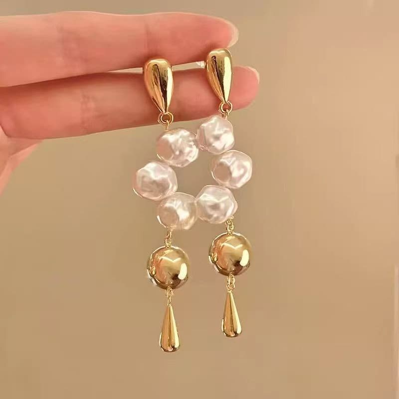 Womens Pearl And Metal Minimalist All-Match Earrings