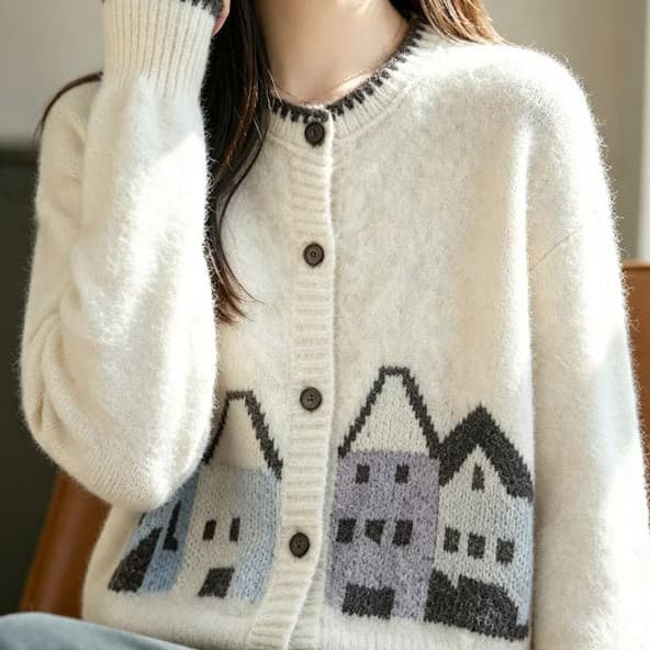 Round-neck Cartoon-knit Fallwinter Cardigan A Youthful Topsweater Jacket