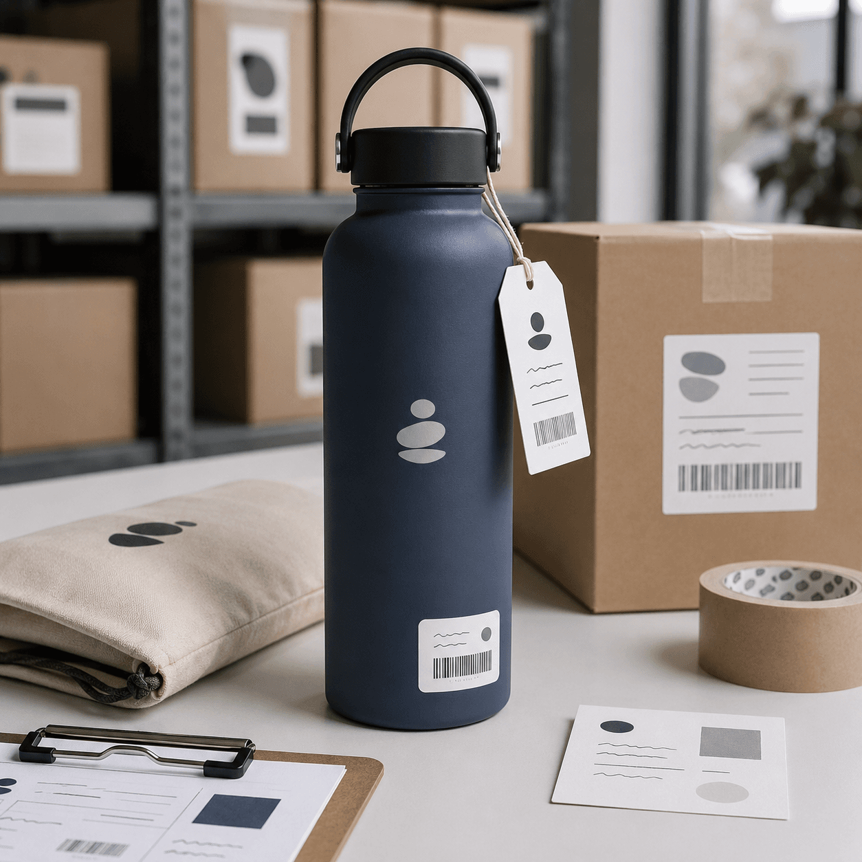 Custom logo water bottle sourcing request Custom logo water bottle product request with branded packaging and ecommerce fulfillment notes