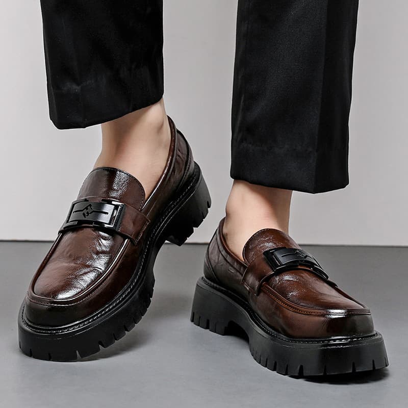 Men's Platform Shoes With Metal Buckles Slip-on Style