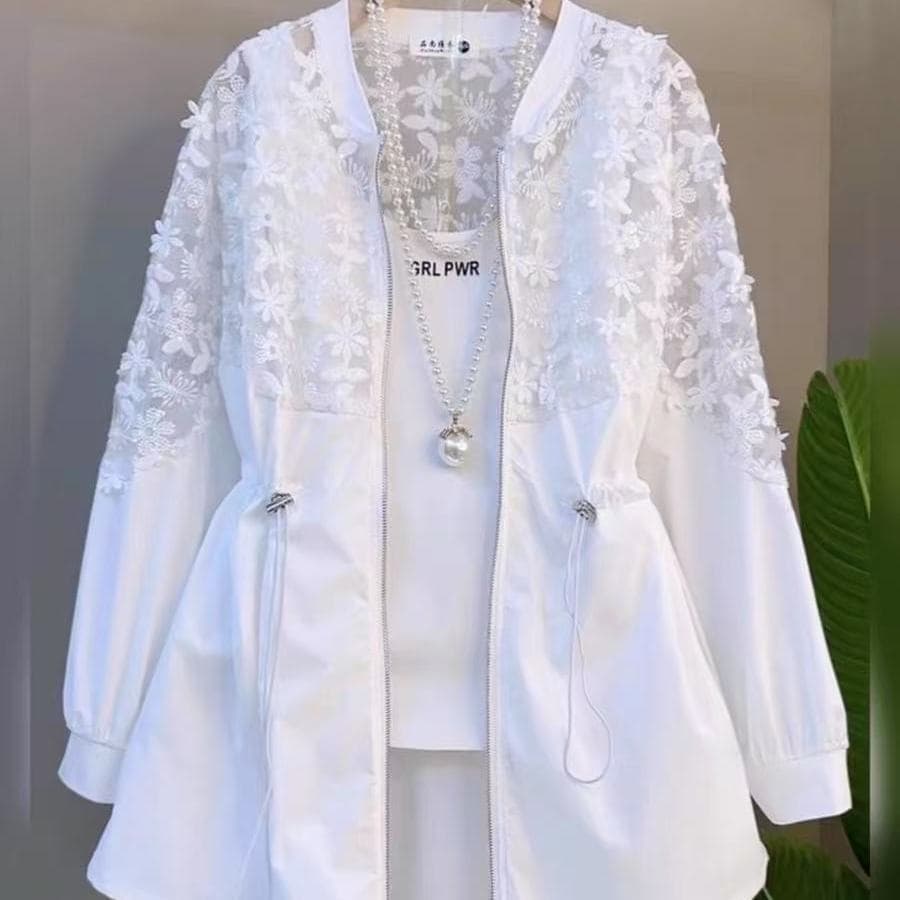 Sister's Stylish Versatile And Figure-flattering Long-sleeved Lace-mesh Top