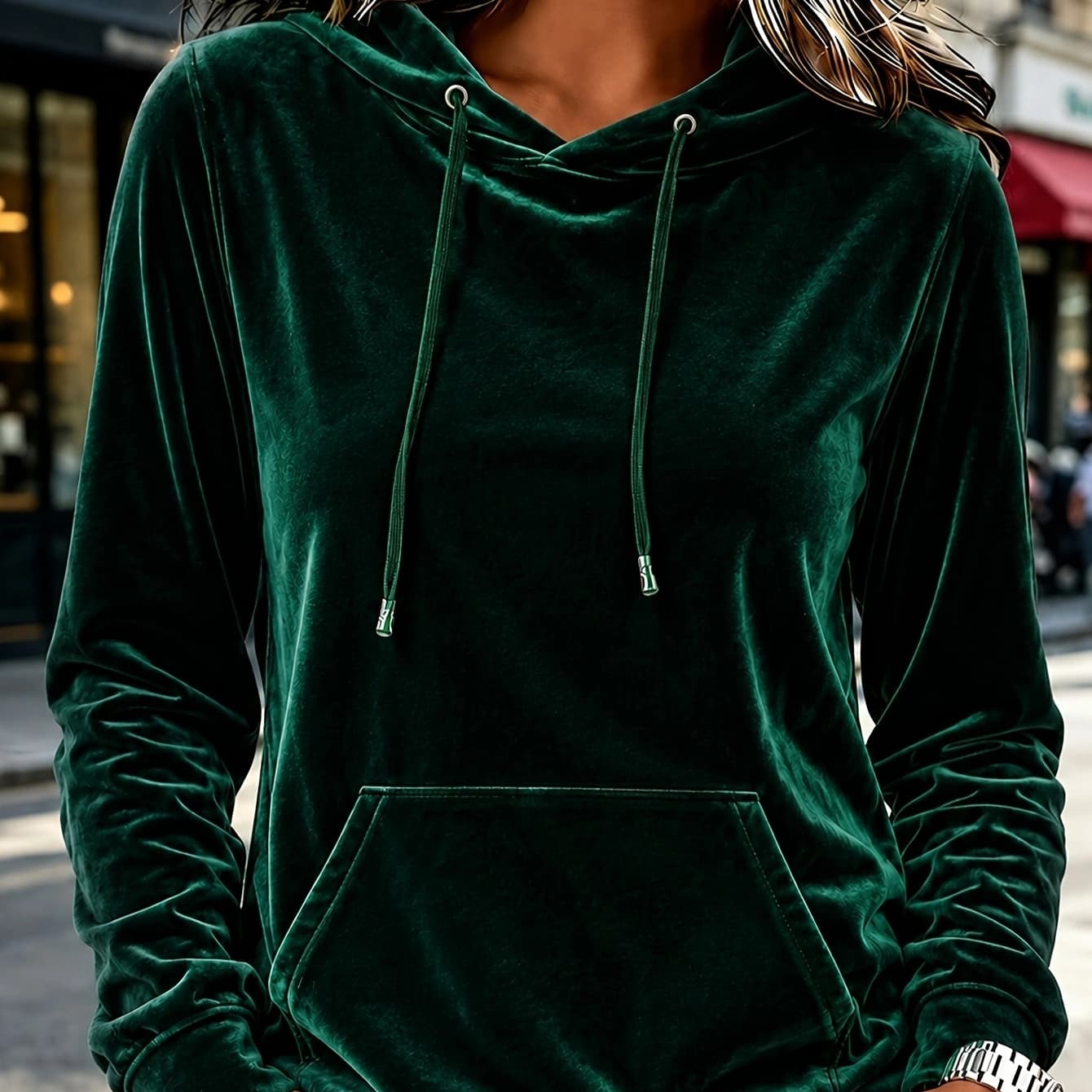 Hooded Drawstring Velvet Sweatshirt Hooded Drawstring Velvet Sweatshirt