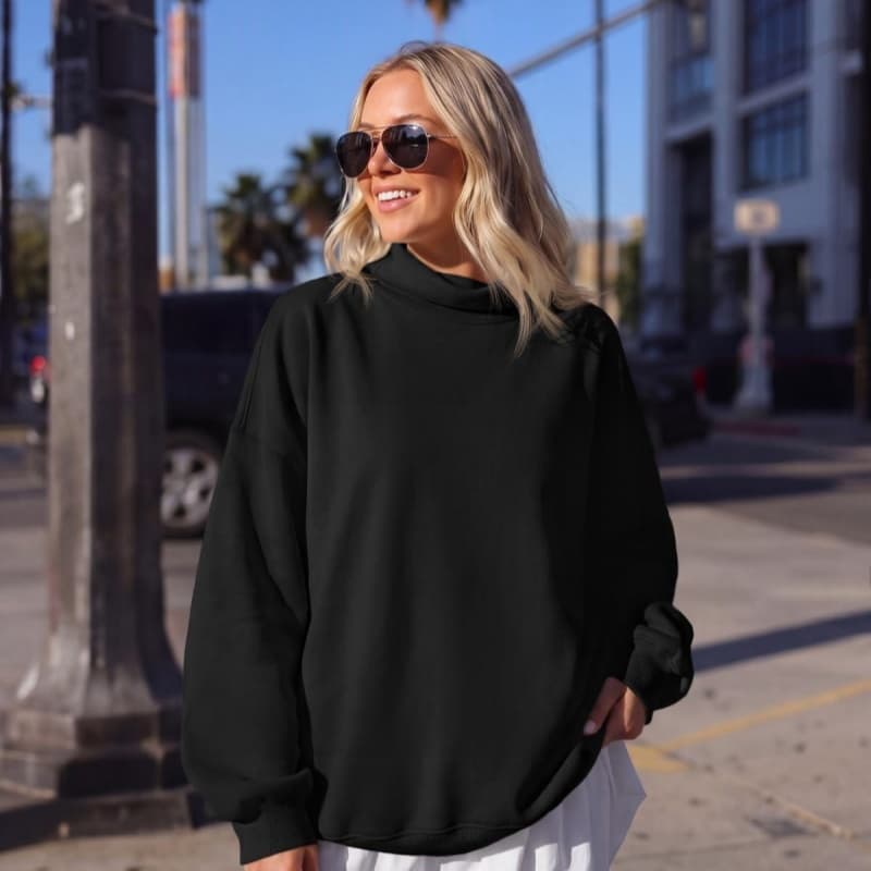 Solid-color Half-high-neck Casual Loose Hoodie